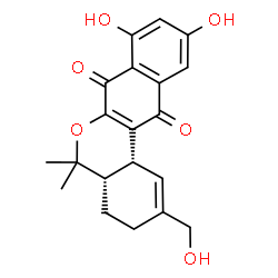 ChemSpider 2D Image | (4aS,12bR)-8,10-Dihydroxy-2-(hydroxymethyl)-5,5-dimethyl-3,4a,5,12b-tetrahydro-4H-dibenzo[c,g]chromene-7,12-dione | C20H20O6
