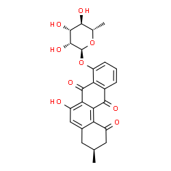 ChemSpider 2D Image | (3S)-6-Hydroxy-3-methyl-1,7,12-trioxo-1,2,3,4,7,12-hexahydro-8-tetraphenyl 6-deoxy-alpha-L-mannopyranoside | C25H24O9
