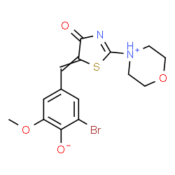 ChemSpider 2D Image | 2-Bromo-6-methoxy-4-{[2-(morpholin-4-ium-4-yl)-4-oxo-1,3-thiazol-5(4H)-ylidene]methyl}phenolate | C15H15BrN2O4S
