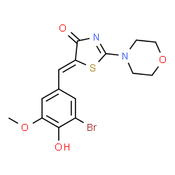 ChemSpider 2D Image | (5Z)-5-(3-Bromo-4-hydroxy-5-methoxybenzylidene)-2-(4-morpholinyl)-1,3-thiazol-4(5H)-one | C15H15BrN2O4S
