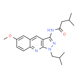 ChemSpider 2D Image | N-(1-Isobutyl-6-methoxy-1H-pyrazolo[3,4-b]quinolin-3-yl)-3-methylbutanamide | C20H26N4O2