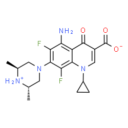 ChemSpider 2D Image | 5-Amino-1-cyclopropyl-7-[(3S,5S)-3,5-dimethylpiperazin-4-ium-1-yl]-6,8-difluoro-4-oxo-1,4-dihydro-3-quinolinecarboxylate | C19H22F2N4O3