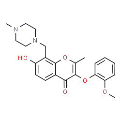 ChemSpider 2D Image | 7-Hydroxy-3-(2-methoxyphenoxy)-2-methyl-8-[(4-methyl-1-piperazinyl)methyl]-4H-chromen-4-one | C23H26N2O5