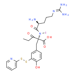 ChemSpider 2D Image | N~5~-(Diaminomethylene)-L-ornithyl-N-iodo-alpha-propionyl-3-(2-pyridinyldisulfanyl)-L-tyrosine | C23H29IN6O5S2