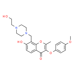 ChemSpider 2D Image | 7-Hydroxy-8-{[4-(2-hydroxyethyl)-1-piperazinyl]methyl}-3-(4-methoxyphenoxy)-2-methyl-4H-chromen-4-one | C24H28N2O6