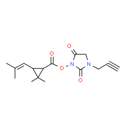 ChemSpider 2D Image | 3-({[2,2-Dimethyl-3-(2-methyl-1-propen-1-yl)cyclopropyl]carbonyl}oxy)-1-(2-propyn-1-yl)-2,4-imidazolidinedione | C16H20N2O4