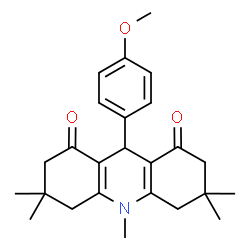 ChemSpider 2D Image | 9-(4-Methoxyphenyl)-3,3,6,6,10-pentamethyl-3,4,6,7,9,10-hexahydro-1,8(2H,5H)-acridinedione | C25H31NO3