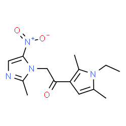 ChemSpider 2D Image | 1-(1-Ethyl-2,5-dimethyl-1H-pyrrol-3-yl)-2-(2-methyl-5-nitro-1H-imidazol-1-yl)ethanone | C14H18N4O3
