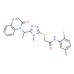 ChemSpider 2D Image | N-(2-Fluoro-5-methylphenyl)-2-({4-methyl-5-[1-(3-oxo-2,3-dihydro-4H-1,4-benzoxazin-4-yl)ethyl]-4H-1,2,4-triazol-3-yl}sulfanyl)acetamide | C22H22FN5O3S