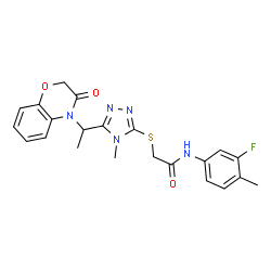 ChemSpider 2D Image | N-(3-Fluoro-4-methylphenyl)-2-({4-methyl-5-[1-(3-oxo-2,3-dihydro-4H-1,4-benzoxazin-4-yl)ethyl]-4H-1,2,4-triazol-3-yl}sulfanyl)acetamide | C22H22FN5O3S