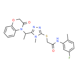 ChemSpider 2D Image | N-(5-Fluoro-2-methylphenyl)-2-({4-methyl-5-[1-(3-oxo-2,3-dihydro-4H-1,4-benzoxazin-4-yl)ethyl]-4H-1,2,4-triazol-3-yl}sulfanyl)acetamide | C22H22FN5O3S