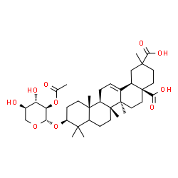 ChemSpider 2D Image | (3beta,5xi,18alpha)-3-[(2-O-Acetyl-beta-D-xylopyranosyl)oxy]olean-12-ene-28,29-dioic acid | C37H56O10
