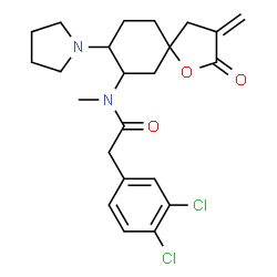 ChemSpider 2D Image | 2-(3,4-Dichlorophenyl)-N-methyl-N-[3-methylene-2-oxo-8-(1-pyrrolidinyl)-1-oxaspiro[4.5]dec-7-yl]acetamide | C23H28Cl2N2O3