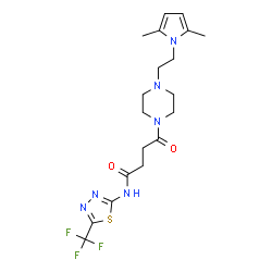 ChemSpider 2D Image | 4-{4-[2-(2,5-Dimethyl-1H-pyrrol-1-yl)ethyl]-1-piperazinyl}-4-oxo-N-[5-(trifluoromethyl)-1,3,4-thiadiazol-2-yl]butanamide | C19H25F3N6O2S