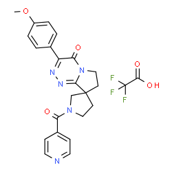 ChemSpider 2D Image | 1-Isonicotinoyl-3'-(4-methoxyphenyl)-6',7'-dihydro-4'H-spiro[pyrrolidine-3,8'-pyrrolo[2,1-c][1,2,4]triazin]-4'-one trifluoroacetate (1:1) | C24H22F3N5O5
