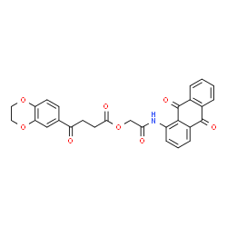 ChemSpider 2D Image | 2-[(9,10-Dioxo-9,10-dihydro-1-anthracenyl)amino]-2-oxoethyl 4-(2,3-dihydro-1,4-benzodioxin-6-yl)-4-oxobutanoate | C28H21NO8