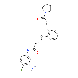 ChemSpider 2D Image | 2-[(4-Fluoro-3-nitrophenyl)amino]-2-oxoethyl 2-{[2-oxo-2-(1-pyrrolidinyl)ethyl]sulfanyl}benzoate | C21H20FN3O6S