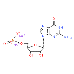 ChemSpider 2D Image | Disodium 2-amino-9-[(2xi)-5-O-phosphonato-beta-L-threo-pentofuranosyl]-1,9-dihydro-6H-purin-6-one | C10H12N5Na2O8P