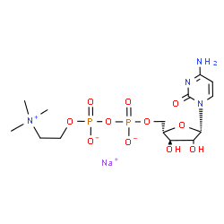 ChemSpider 2D Image | Sodium 4-amino-1-{(2xi)-5-O-[({[2-(trimethylammonio)ethoxy]phosphinato}oxy)phosphinato]-beta-L-threo-pentofuranosyl}-2(1H)-pyrimidinone | C14H25N4NaO11P2