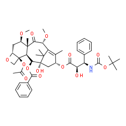 ChemSpider 2D Image | (3beta,5beta,7alpha,8alpha,10beta,13beta)-4-Acetoxy-1-hydroxy-13-{[(2R,3R)-2-hydroxy-3-({[(2-methyl-2-propanyl)oxy]carbonyl}amino)-3-phenylpropanoyl]oxy}-7,10-dimethoxy-9-oxo-5,20-epoxytax-11-en-2-yl 
benzoate | C45H57NO14