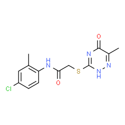 ChemSpider 2D Image | acetamide, N-(4-chloro-2-methylphenyl)-2-[(4,5-dihydro-6-methyl-5-oxo-1,2,4-triazin-3-yl)thio]- | C13H13ClN4O2S