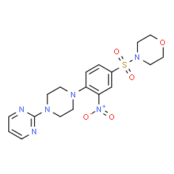 ChemSpider 2D Image | 4-({3-Nitro-4-[4-(2-pyrimidinyl)-1-piperazinyl]phenyl}sulfonyl)morpholine | C18H22N6O5S