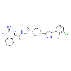 ChemSpider 2D Image | (2R)-2-Carbamimidamido-2-cyclohexyl-N-(2-{4-[3-(2,3-dichlorophenyl)-3H-pyrazol-5-yl]-1-piperidinyl}-2-oxoethyl)acetamide | C25H33Cl2N7O2