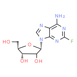 ChemSpider 2D Image | 2-Fluoro-9-[(2xi)-beta-L-threo-pentofuranosyl]-9H-purin-6-amine | C10H12FN5O4