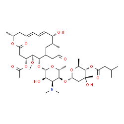 ChemSpider 2D Image | (2S,3S,4R,6S)-6-{[(2R,3S,4S,5R,6S)-6-{[(4R,5S,6S,9R,10R,11E,13E,16R)-4-Acetoxy-10-hydroxy-5-methoxy-9,16-dimethyl-2-oxo-7-(2-oxoethyl)oxacyclohexadeca-11,13-dien-6-yl]oxy}-4-(dimethylamino)-5-hydroxy-
2-methyltetrahydro-2H-pyran-3-yl]oxy}-4-hydroxy-2,4-dimethyltetrahydro-2H-pyran-3-yl 3-methylbutanoate (non-preferred name) | C42H69NO15