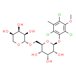 ChemSpider 2D Image | 2,4,6-Trichloro-3-methoxy-5-methylphenyl 6-O-beta-D-ribopyranosyl-beta-D-allopyranoside | C19H25Cl3O11