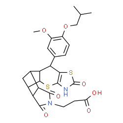 ChemSpider 2D Image | 3-[9-(4-Isobutoxy-3-methoxyphenyl)-6,13,15-trioxo-3,7-dithia-5,14-diazapentacyclo[9.5.1.0~2,10~.0~4,8~.0~12,16~]heptadec-4(8)-en-14-yl]propanoic acid | C27H30N2O7S2