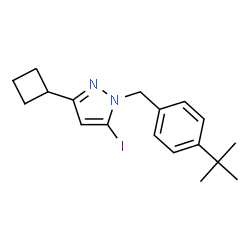 ChemSpider 2D Image | 3-Cyclobutyl-5-iodo-1-[4-(2-methyl-2-propanyl)benzyl]-1H-pyrazole | C18H23IN2