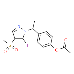 ChemSpider 2D Image | 4-{1-[5-Iodo-4-(methylsulfonyl)-1H-pyrazol-1-yl]ethyl}phenyl acetate | C14H15IN2O4S