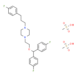 ChemSpider 2D Image | 1-{2-[Bis(4-fluorophenyl)methoxy]ethyl}-4-[3-(4-fluorophenyl)propyl]piperazine methanesulfonate (1:2) | C30H39F3N2O7S2