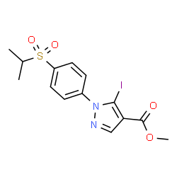 ChemSpider 2D Image | Methyl 5-iodo-1-[4-(isopropylsulfonyl)phenyl]-1H-pyrazole-4-carboxylate | C14H15IN2O4S