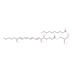 ChemSpider 2D Image | (2S)-3-(Decanoyloxy)-2-hydroxypropyl (5R,6R,7E,9E,11Z,13E,15R)-5,6,15-trihydroxy-7,9,11,13-icosatetraenoate | C33H56O8