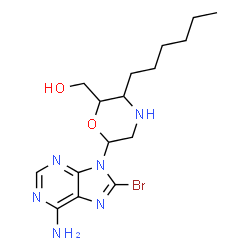ChemSpider 2D Image | [6-(6-Amino-8-bromo-9H-purin-9-yl)-3-hexyl-2-morpholinyl]methanol | C16H25BrN6O2
