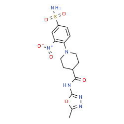 ChemSpider 2D Image | N-(5-Methyl-1,3,4-oxadiazol-2-yl)-1-(2-nitro-4-sulfamoylphenyl)-4-piperidinecarboxamide | C15H18N6O6S
