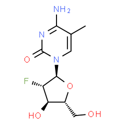 ChemSpider 2D Image | 4-Amino-1-(2-deoxy-2-fluoro-alpha-D-arabinofuranosyl)-5-methyl-2(1H)-pyrimidinone | C10H14FN3O4