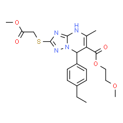 ChemSpider 2D Image | 2-Methoxyethyl 7-(4-ethylphenyl)-2-[(2-methoxy-2-oxoethyl)sulfanyl]-5-methyl-1,7-dihydro[1,2,4]triazolo[1,5-a]pyrimidine-6-carboxylate | C21H26N4O5S