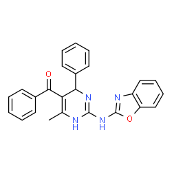 ChemSpider 2D Image | [2-(1,3-Benzoxazol-2-ylamino)-4-methyl-6-phenyl-1,6-dihydro-5-pyrimidinyl](phenyl)methanone | C25H20N4O2