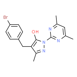 ChemSpider 2D Image | 4-(4-Bromobenzyl)-1-(4,6-dimethyl-2-pyrimidinyl)-3-methyl-1H-pyrazol-5-ol | C17H17BrN4O