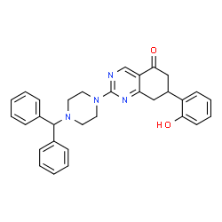 ChemSpider 2D Image | 2-(4-benzhydryl-1-piperazinyl)-7-(2-hydroxyphenyl)-7,8-dihydro-5(6H)-quinazolinone | C31H30N4O2
