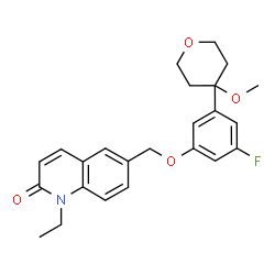ChemSpider 2D Image | 1-Ethyl-6-{[3-fluoro-5-(4-methoxytetrahydro-2H-pyran-4-yl)phenoxy]methyl}-2(1H)-quinolinone | C24H26FNO4
