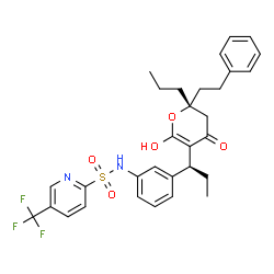 ChemSpider 2D Image | N-(3-{(1S)-1-[(2R)-6-Hydroxy-4-oxo-2-(2-phenylethyl)-2-propyl-3,4-dihydro-2H-pyran-5-yl]propyl}phenyl)-5-(trifluoromethyl)-2-pyridinesulfonamide | C31H33F3N2O5S