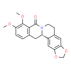 ChemSpider 2D Image | 8H-Benzo(g)-1,3-benzodioxolo(5,6-a)quinolizin-8-one, 5,6,13,13a-tetrahydro-9,10-dimethoxy-, (S)- | C20H19NO5