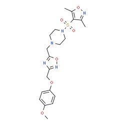 ChemSpider 2D Image | 1-[(3,5-Dimethyl-1,2-oxazol-4-yl)sulfonyl]-4-({3-[(4-methoxyphenoxy)methyl]-1,2,4-oxadiazol-5-yl}methyl)piperazine | C20H25N5O6S