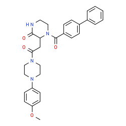ChemSpider 2D Image | 4-(4-Biphenylylcarbonyl)-3-{2-[4-(4-methoxyphenyl)-1-piperazinyl]-2-oxoethyl}-2-piperazinone | C30H32N4O4