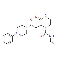 ChemSpider 2D Image | N-Ethyl-3-oxo-2-[2-oxo-2-(4-phenyl-1-piperazinyl)ethyl]-1-piperazinecarboxamide | C19H27N5O3