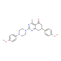 ChemSpider 2D Image | 7-(4-Methoxyphenyl)-2-[4-(4-methoxyphenyl)-1-piperazinyl]-4-methyl-7,8-dihydro-5(6H)-quinazolinone | C27H30N4O3